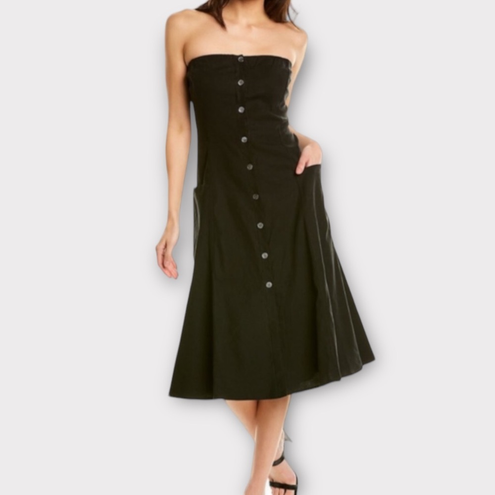 Theory Women’s Kayleigh Dress Size 0 Midi Linen Blend Witchy Soot Whimsigoth NWT